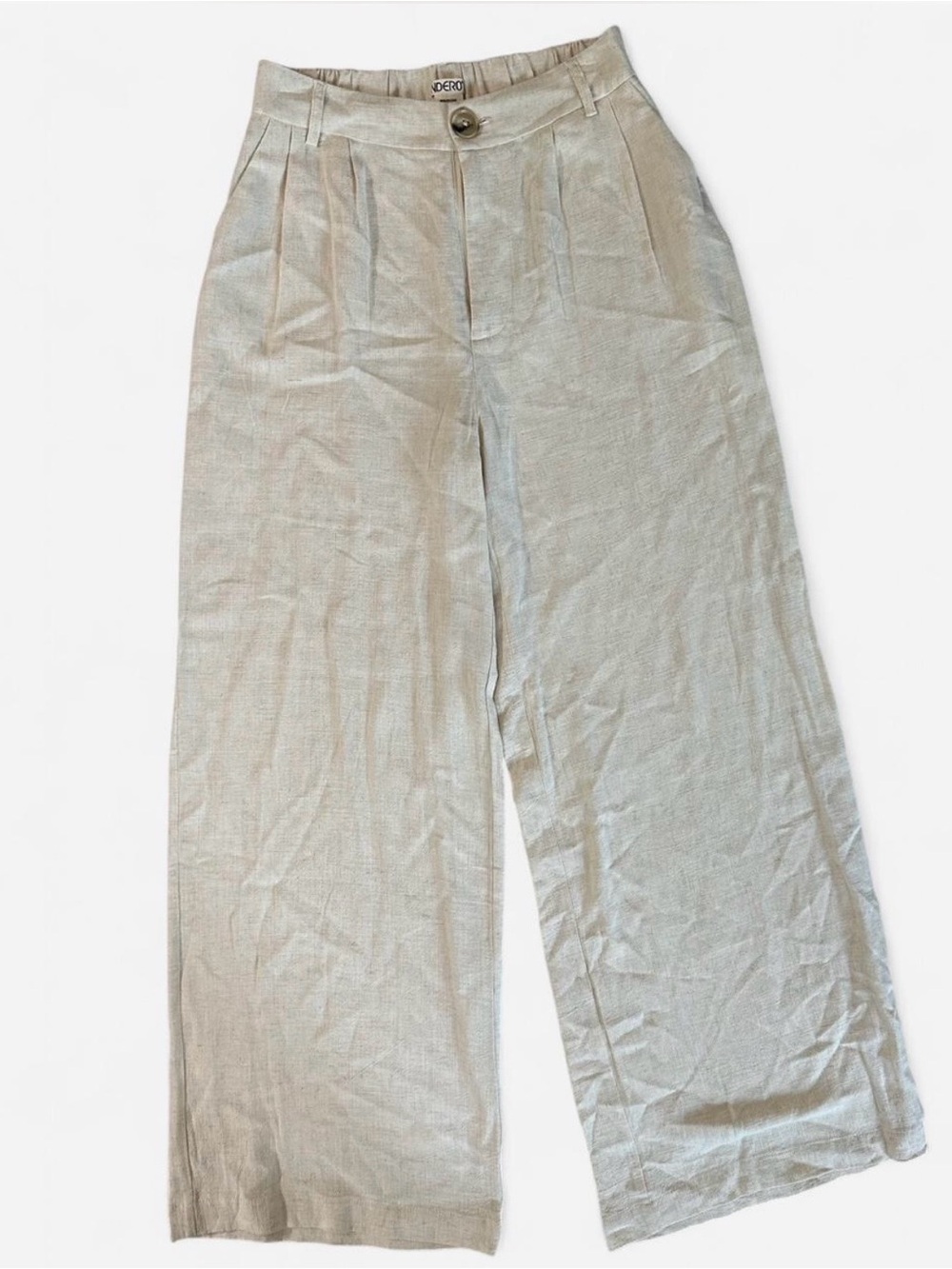 Indero Light Beige Cream Wide Leg Linen Blend Pants Size Large